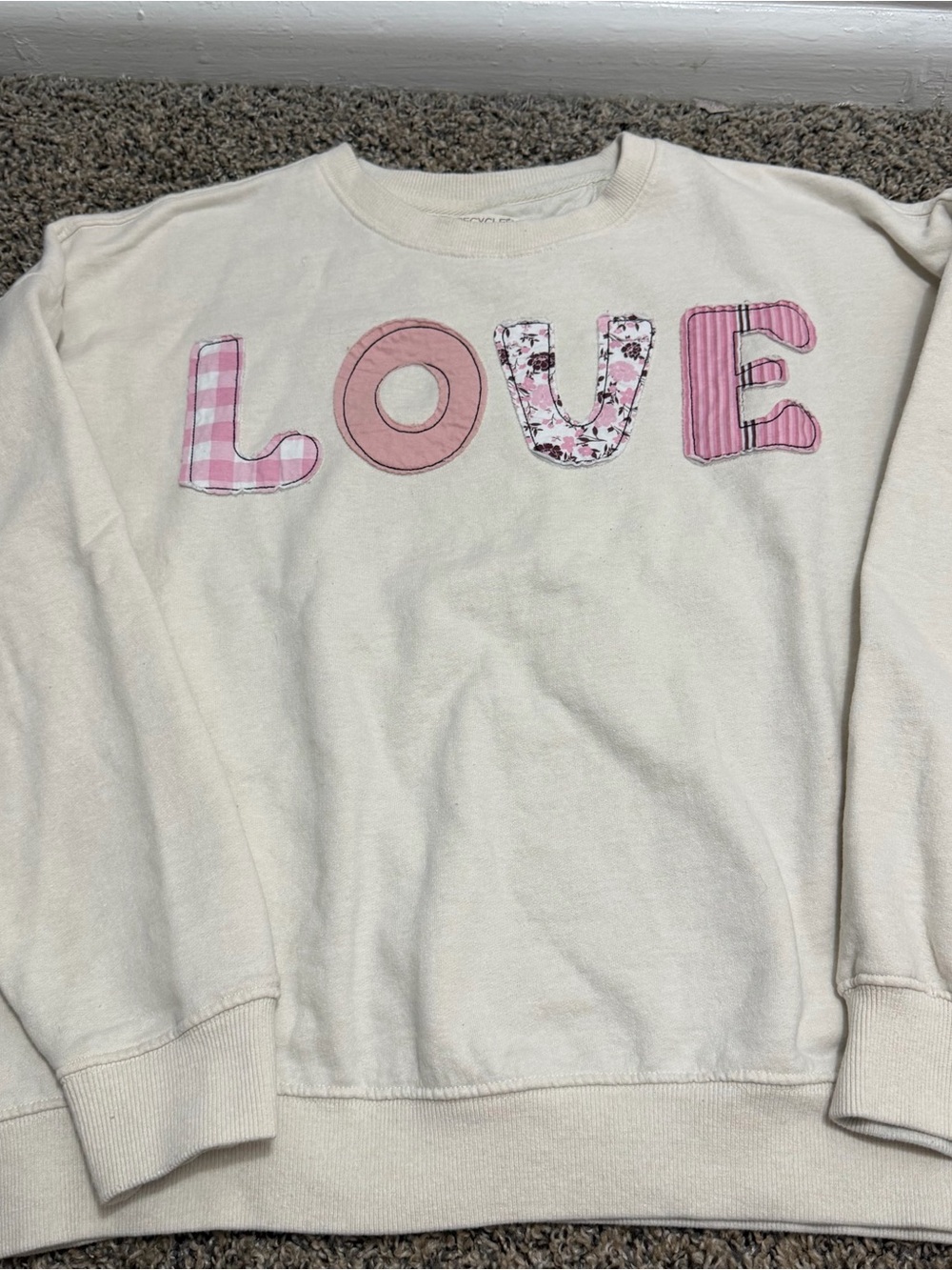 Cream "LOVE" Crewneck Sweatshirt - Pink Lettering